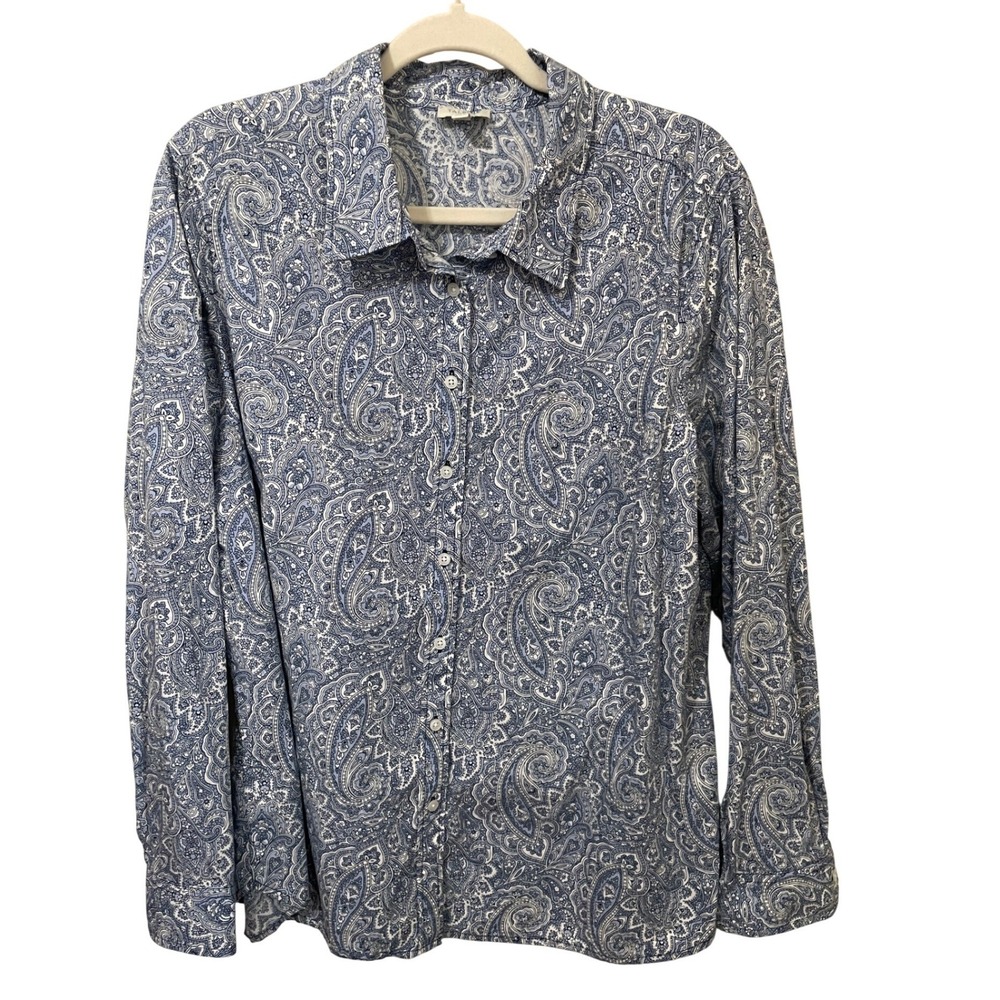 Talbots Size XL Blue White Paisley Button Up Long Sleeve Shirt Office Casual